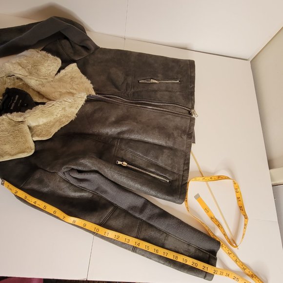 River Island Women's Faux Suede and Fleece Bomber Jacket, Blk/Beige, Size 10 - Picture 8 of 11